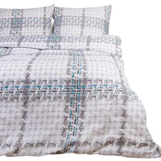 Pościel bawełniana 160x200 COTTONLOVE biała szara kratka