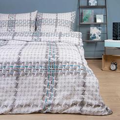 Pościel bawełniana 160x200 COTTONLOVE biała szara kratka