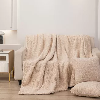 Koc narzuta Dreamy boucle 200x220 beżowy miękka bukla+baranek