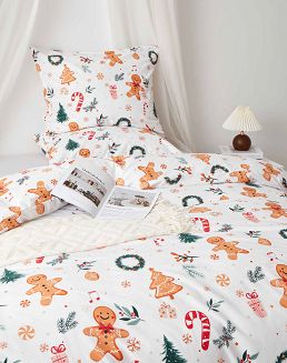 Biała Świąteczna Pościel z Mikrofibry z Nadrukiem 220x200 Gingerbread