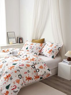 Biała Świąteczna Pościel z Mikrofibry z Nadrukiem 220x200 Gingerbread