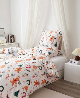 Biała Świąteczna Pościel z Mikrofibry z Nadrukiem 220x200 Gingerbread