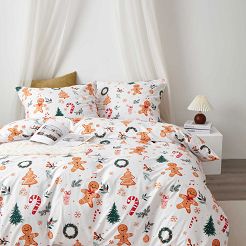 Biała Świąteczna Pościel z Mikrofibry z Nadrukiem 220x200 Gingerbread