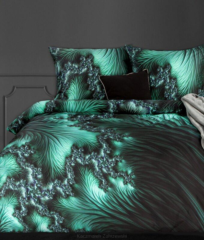 Pościel satynowa PREMIUM15 160x200 Eurofirany zielona czarna nadruk panelowy