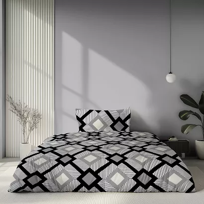 Pościel satynowa Home Satin 140x200 biała szara czarna w duże i małe romby