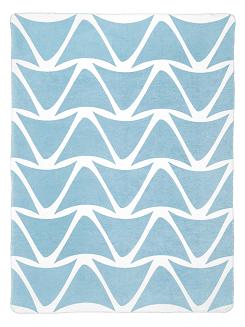 Koc bawełniano-akrylowy 150x200 biały niebieski w morskie fale