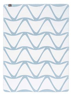 Koc bawełniano-akrylowy 150x200 biały niebieski w morskie fale