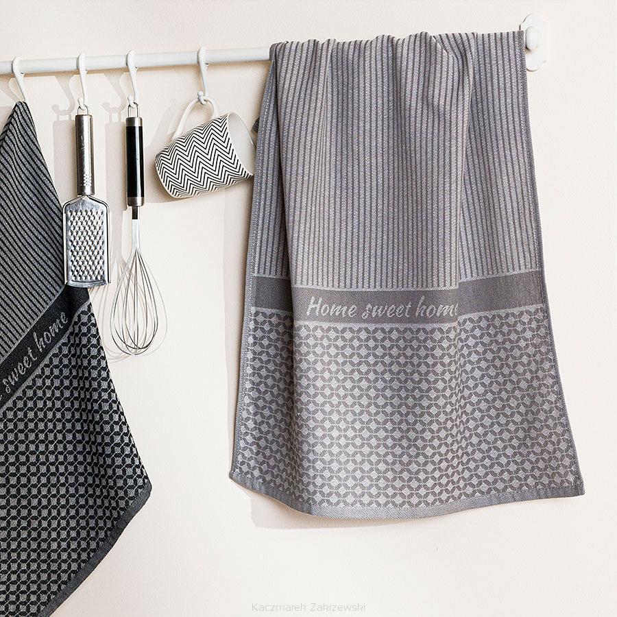 Ścierka kuchenna bawełna egipska SWEET HOME 50x70 geometryczny wzór szara