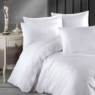 Pościel satyna bawełniana z gipiurą  160x200 Valinor biała