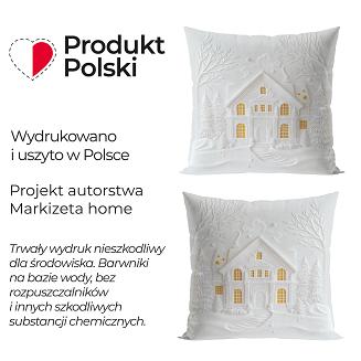 Poszewka dekoracyjna świąteczna DOMEK Z EFEKTEM 3D 40x40 welwetowa biała