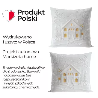 Poszewka dekoracyjna świąteczna DOMEK Z EFEKTEM 3D 40x40 welwetowa biała