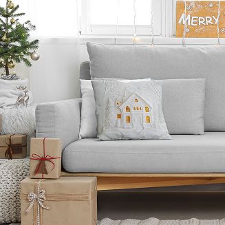 Poszewka dekoracyjna świąteczna DOMEK Z EFEKTEM 3D 40x40 welwetowa biała