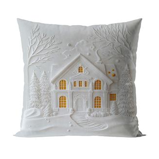 Poszewka dekoracyjna świąteczna DOMEK Z EFEKTEM 3D 40x40 welwetowa biała