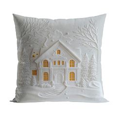 Poszewka dekoracyjna świąteczna DOMEK Z EFEKTEM 3D 40x40 welwetowa biała