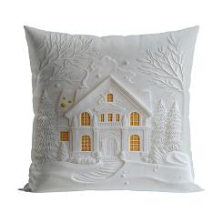Poszewka dekoracyjna świąteczna DOMEK Z EFEKTEM 3D 40x40 welwetowa biała