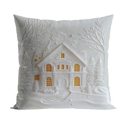 Poszewka dekoracyjna świąteczna DOMEK Z EFEKTEM 3D 40x40 welwetowa biała szara