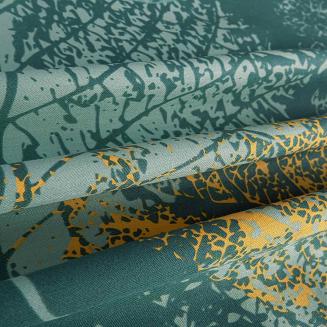 Pościel satyna bawełniana VENERA 200x220 turkusowa żółta w liście