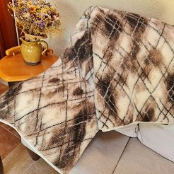 Koc wełniany żakardowy 155x200 kremowy brązowy marmurek romby