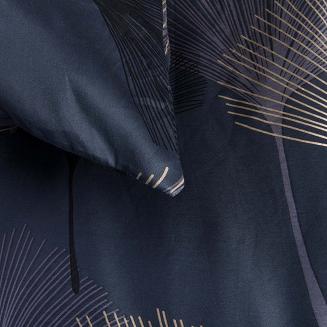 Pościel satyna bawełniana SATYNLOVE 180x200 ciemnoniebieska w liście miłorzębu