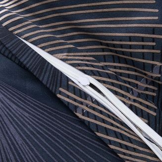 Pościel satyna bawełniana SATYNLOVE 180x200 ciemnoniebieska w liście miłorzębu