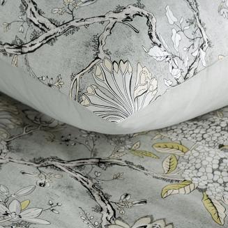 Pościel satynowa SPRING 160x200 Eurofirany jasnostalowa oliwkowe grafitiwe rysowane kwiaty