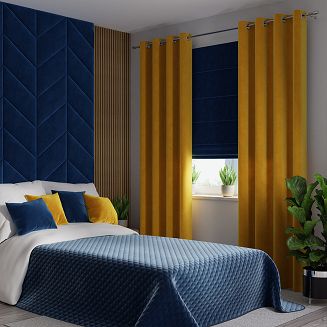 Narzuta dekoracyjna VELVI 170x210 pikowana w geometryczny wzór granatowa