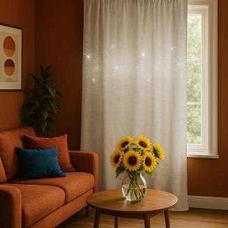 Zasłona gotowa na taśmie Shiny 140x270 welurowa z kryształkami jasnobeżowa