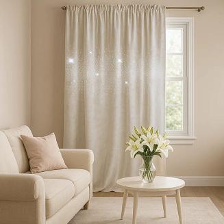Zasłona gotowa na taśmie Shiny 140x270 welurowa z kryształkami jasnobeżowa