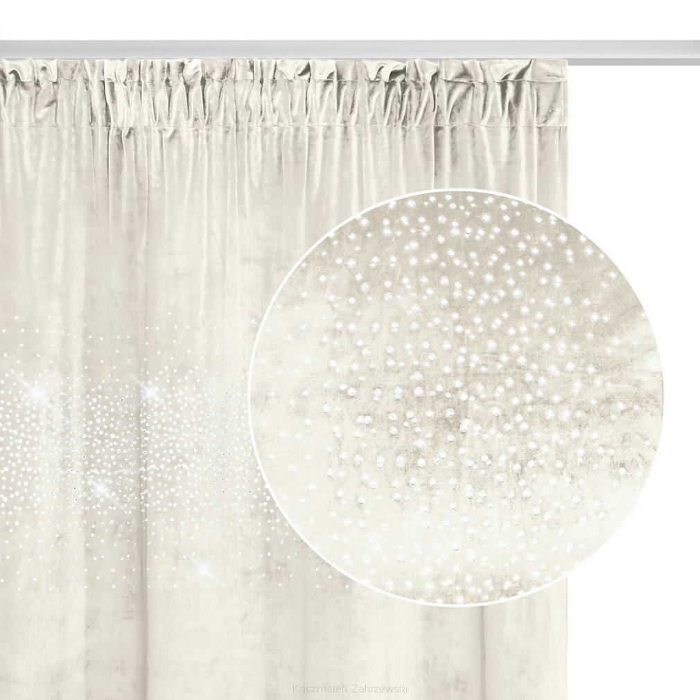 Zasłona gotowa na taśmie Shiny 140x270 welurowa z kryształkami jasnobeżowa