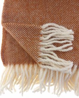 Koc wełniany z frędzlami 150x200 DIAGONAL wełna nowozelandzka terakota