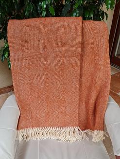 Koc wełniany z frędzlami 150x200 DIAGONAL wełna nowozelandzka terakota