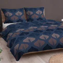 Pościel bawełniana 180x200 granatowa w kwieciste wachlarze