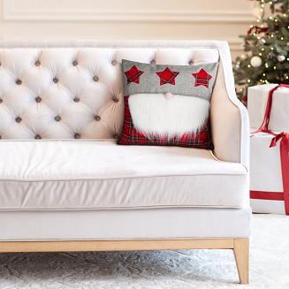 Poszewka dekoracyjna świąteczna 45x45 Eurofirany czerwona srebrna krata broda św. Mikołaja