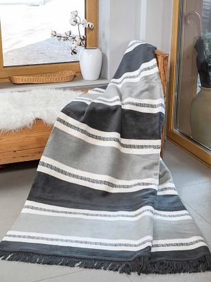 Koc bawełniano-akrylowy 150x200 szare grafitowe pasy wzór 1228-2