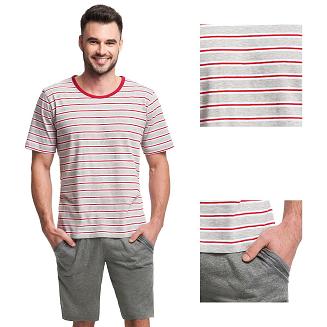 Piżama męska LUNA kod 771 szare czerwone paski