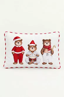 Welurowa Poszewka Świąteczna PYJAMA BEAR TRIO Biała