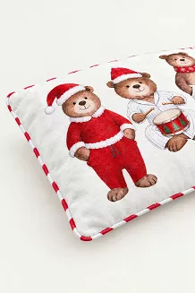 Welurowa Poszewka Świąteczna PYJAMA BEAR TRIO Biała