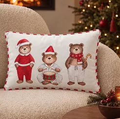 Welurowa Poszewka Świąteczna PYJAMA BEAR TRIO Biała