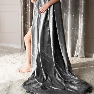 Zasłona gotowa na taśmie MARMA 140x250 jasnoszara ze srebrnym nadrukiem