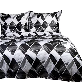 Pościel bawełniana COTTONLOVE 160x200 biała czarna geometryczne romby