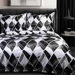 Pościel bawełniana COTTONLOVE 160x200 biała czarna geometryczne romby