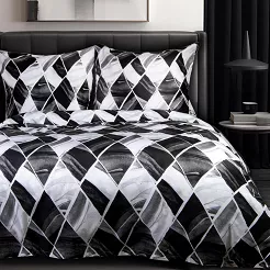 Pościel bawełniana COTTONLOVE 160x200 biała czarna geometryczne romby