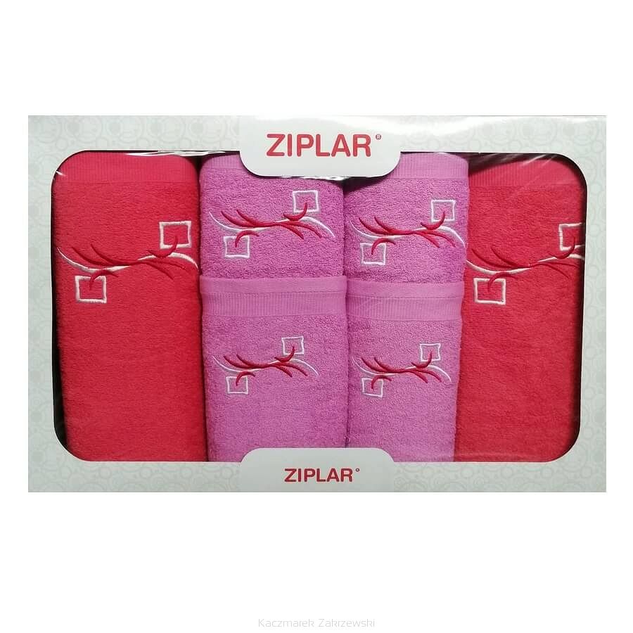 KOMPLET ręczników 6 szt. ZIPLAR wrzosowy/koralowy