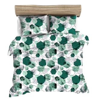Pościel z kory 160x200 szmaragdowa biała geometria