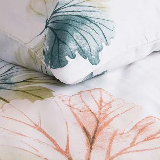 Pościel satyna bawełniana SATYNLOVE 160x200 biała w pastelowe liście