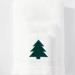 Świąteczny ręcznik bawełniany CHRISTMAS TREE 50x90 biały z haftem choinki