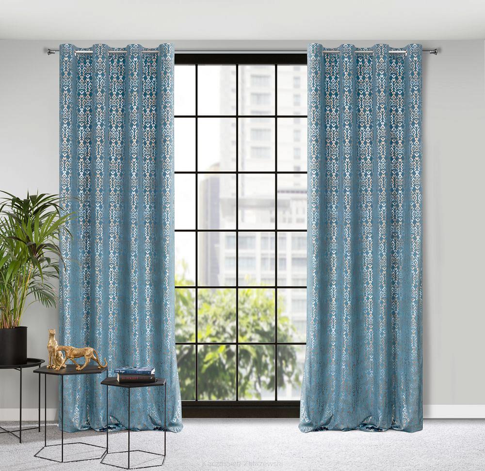 Zasłona gotowa na przelotkach LAURA 140x250 Eurofirany niebieski/złoty