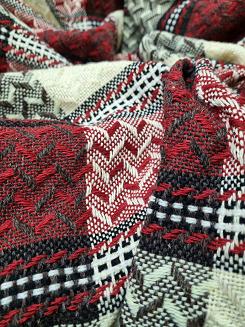 Komplet dekoracyjny narzuta 170x205 + 2x 60x170 bordowa kremowa brązowa krata jodełka