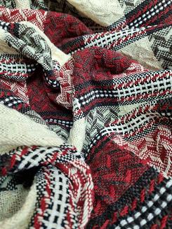 Komplet dekoracyjny narzuta 170x205 + 2x 60x170 bordowa kremowa brązowa krata jodełka