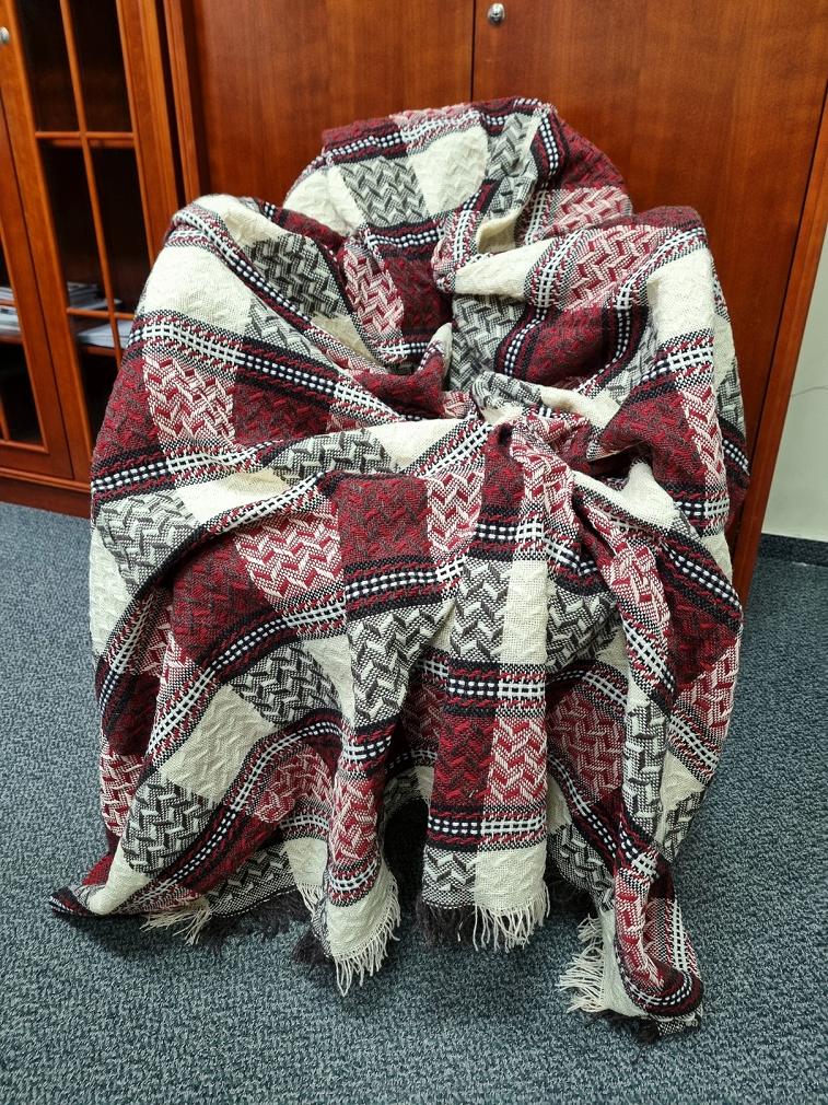 Komplet dekoracyjny narzuta 170x205 + 2x 60x170 bordowa kremowa brązowa krata jodełka